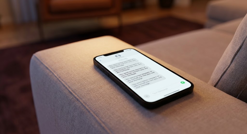 A smartphone screen displaying multiple unanswered text messages, illustrating text anxiety and double-texting
