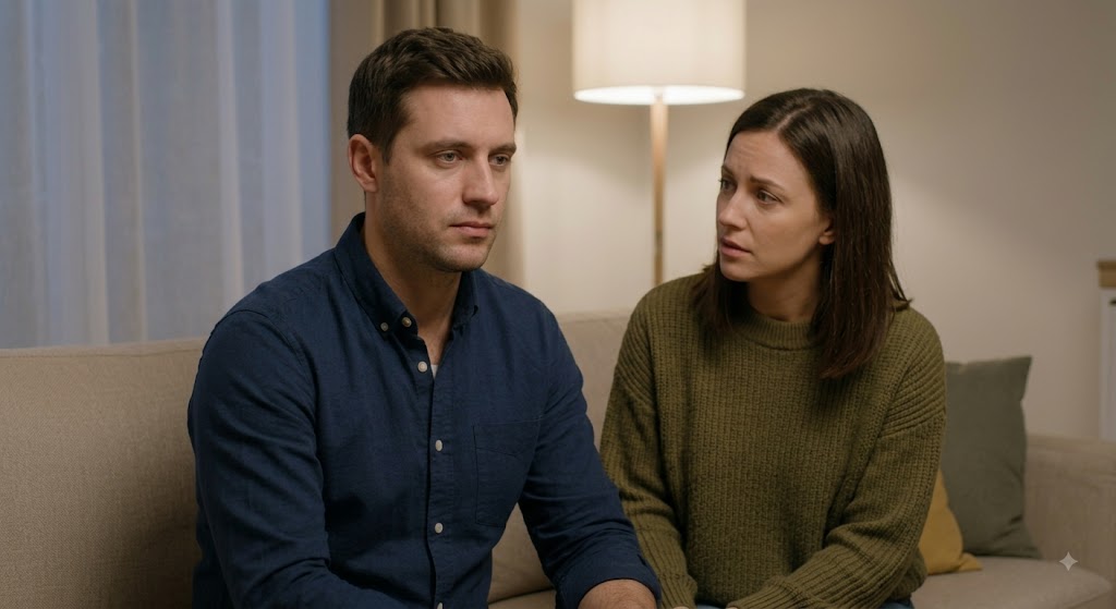 A couple sitting quietly after a deep conversation, illustrating a sudden pullback after an emotional milestone.