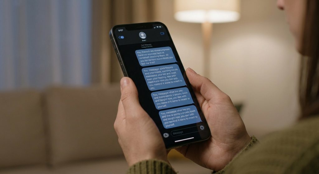 Close-up of hands holding a smartphone typing urgent messages, capturing the anxious drive to demand explanations.