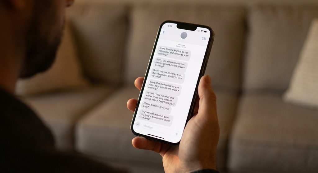 A phone screen displaying multiple unanswered text messages caused by anxious pursuit.